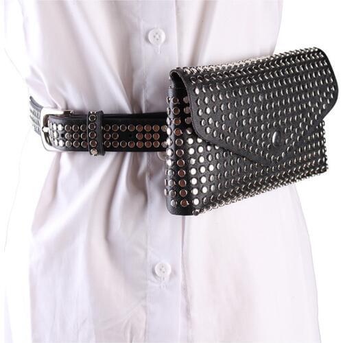 Retro Fashion Female Square Bag Rivets Waist Pack Luxury Designer card wallet Fanny Pack Small womens thin belt bag QKF002