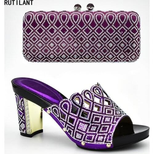 New Arrival Rhinestone Wedding Shoes and Bag Set Italian Shoe and Bag Set for Party In Women African Woen Shoes and Bag Set