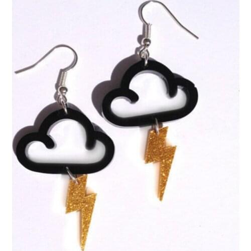 New Shiny Acrylic Cute Rain Cloud Long Earrings for Women Cool Geometric Creative Moon Lightning Earrings Pendientes Mujer