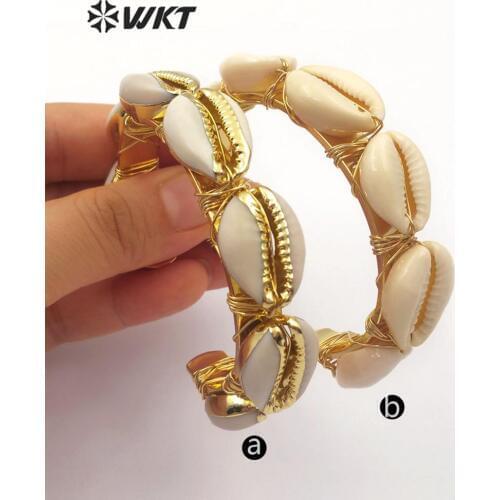 WT-B476 WKT New Arrivals Gold Trim Cowrie Handmade Bracelet With Metal Dipped Women Fashion Bracelet Jewelry