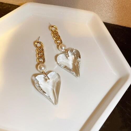 Origin Summer Vintage Big Clear Resin Love Heart Pendant Earrings for Women Girls Long Chain Tassel Earrings Accessories