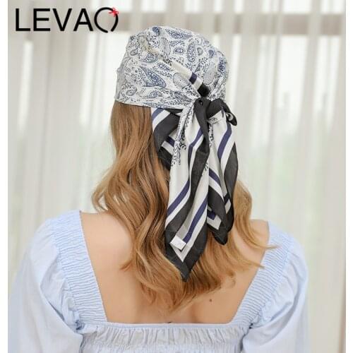 LEVAO Flowers 50*50 cm Print Hair Scarf Satin Hairband Women Headband Girls Turban Head Wrap Hair Accessories Banadan