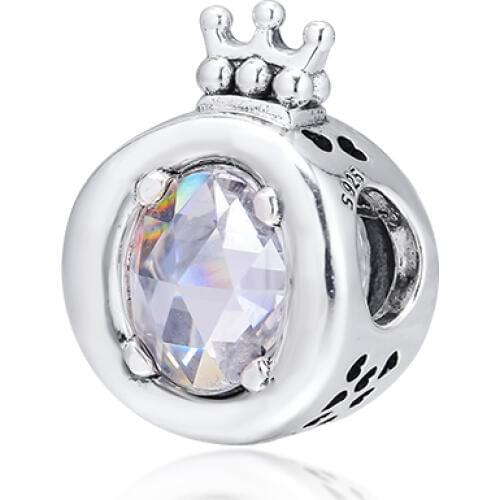 Clear Sparkling Crown O Charm Sterling Silver Jewelry Fits Original Charms Bracelets Woman DIY Beads For Jewelry Making