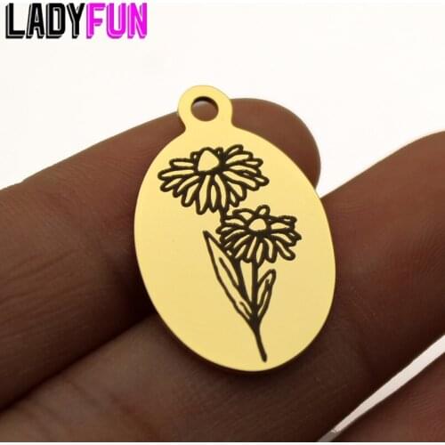 Birth Month Flower April DAISY Charm Stainless Steel Birth Flowers Charms High Polish Mirror Surface Pendant 10pcs/lot