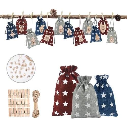 73pcs/Set Christmas Advent Calendar Bags Christmas Drawstring Gift Bags Burlap Party Supplies Christmas Countdown Gift Bag Natal