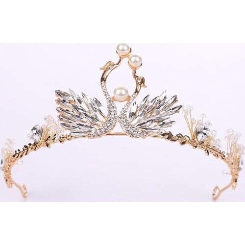 Handmade Diadema rhinestone pearl swan bride crown childrens princess crown bride headdress crowns accessories for women