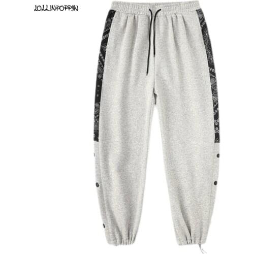 Printed Side Stripe Men Loose Sweatpants Draw Cord Leg Opening Elastic Waist Streetwear Mens Jogger Pants Light Gray / Black