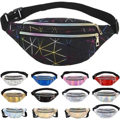 2020 New Colorful Laser Crossbody Bag Women Sports Waist Bag PU Leather Shoulder Bag Waterproof Chest Bag Travel Organizer