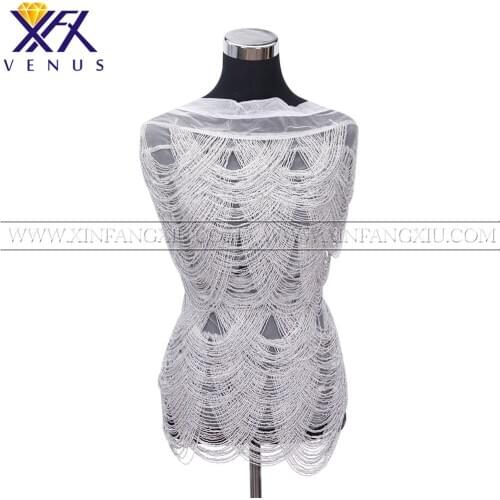 XFX VENUS 1 Piece Handmade Tassel Dress Patch Rhinestone Bodice Applique Patches Beads for Bridal Gown Dress DIY Materials