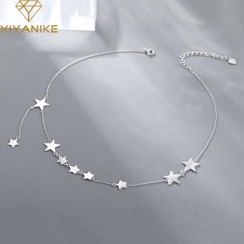 XIYANIKE 925 Sterling Silver Charm Chain Necklace for Women Trendy Simple Stars Pendant Tassel Clavicle Chain Party Jewelry Gift