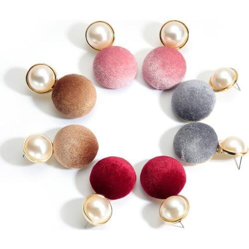 JOUVAL New Round Button Shape Drop Earrings for Women Simulated Pearl Vintage Ethnic Female Statement Eardrop Fashion Jewelry