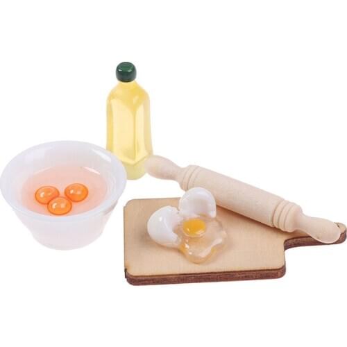 1:12 Dollhouse Miniature Rolling Pin Egg Bowl Olive Oil Set Kitchen Accessories 5Pcs/Set