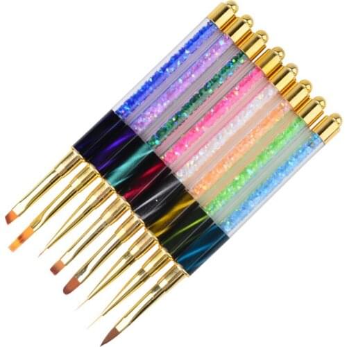 1 PCS Cat Eye Rhinestones Acrylic Handle Design Nail Art Brush Pen Drawing Line Painting Gradient UV Gel Polish Manicure Tool
