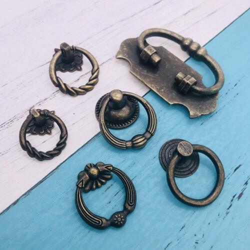 1pcs Retro Bronze Kitchen Cabinet Knobs Cupboard Door Handles Vintage Wardrobe Furniture Handle Jewelry Box Drawer ring Pulls