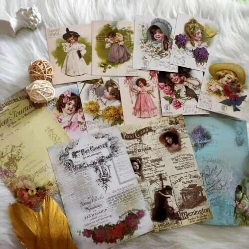 13 PCS Cute Victorian Girl Junk Journal Retro Background Material Sticker Diy Ablum Diary Scrapbooking Label Stickers Stationery