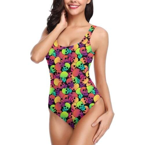 2021 Sexy One Piece Swimsuit Push Up Swimwear Women Monokini Sugar Skull Swimsuit Bodysuit Bathing Suit Swim Wear