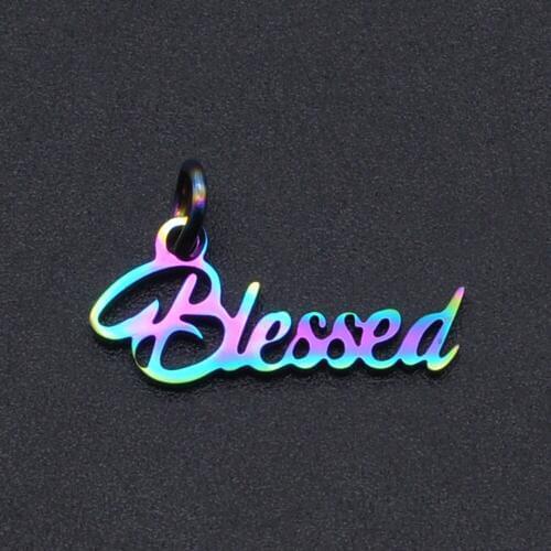 5pcs/lot 100% Stainless Steel Blessed Word Script Charm Pendant Wholesale Accept OEM Order Never Tarnish Necklace Pendants
