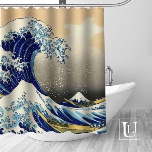 Big Sale New Custom Great Wave off Kangawa Shower Curtain with Hooks bathroom Waterproof Polyester Fabric