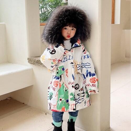 Dollplus -30 Degrees Winter Girls Jacket Coat Girl Long Fur Clothes Kids Warm Thicken Hooded Real Fur Coats Teen Outwear Parka
