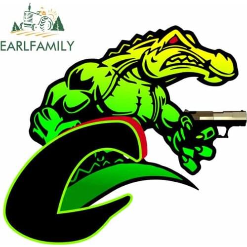 EARLFAMILY 13cm x 10.4cm Cartoon Alligator with A Gun Animals Car Stickers JDM Creative Window Bumper Decals
