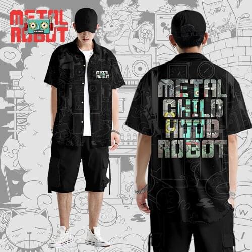 Metai Childhood Robot Printed Hawaiian Short Sleeve Shirts Summer Hip Hop Camicias Streetwear Harajuku Blouses Oversized 6XL