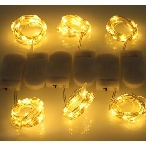 10PCS 1M 2M Copper Fairy Lights Powered By CR2032 Button Battery LED String Light Christmas Xmas Wedding party Decoration