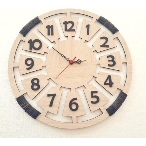 HLO 2021 Home Decoration Black Rope-Wound Wooden Wall Clock Quality Material Stylish Living Room Horloge Murale Good Price