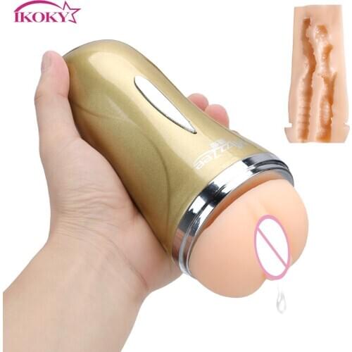 IKOKY Male Masturbation Cup Realistic Anus Dual Channel Real Pussy Artificial Vagina Adult Sex Toys for Men Sex Products