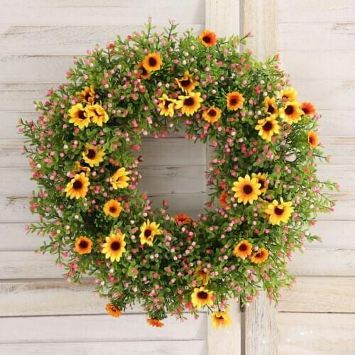 45cm Artificial Sun Flower Garland Halloween Door Hanging Rattan Circle Silk Thanksgiving Milan Wreath Home Christmas Deco Plant