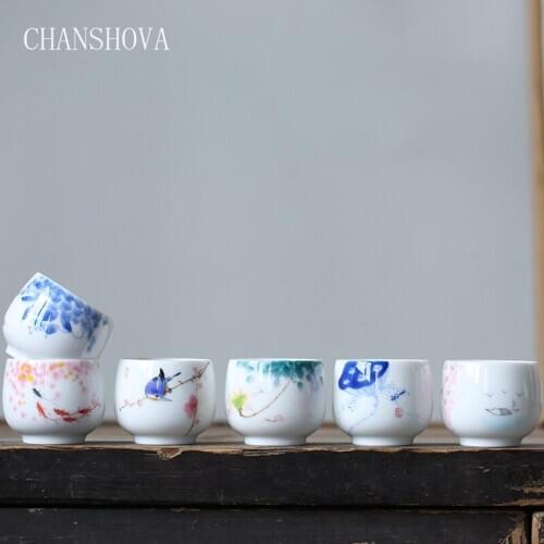 CHANSHOVA Traditional chinese retro style Under Glazed Hand-painted Ceramic Tea Cup Chinese Porcelain 70ml Small Coffee Cup H314