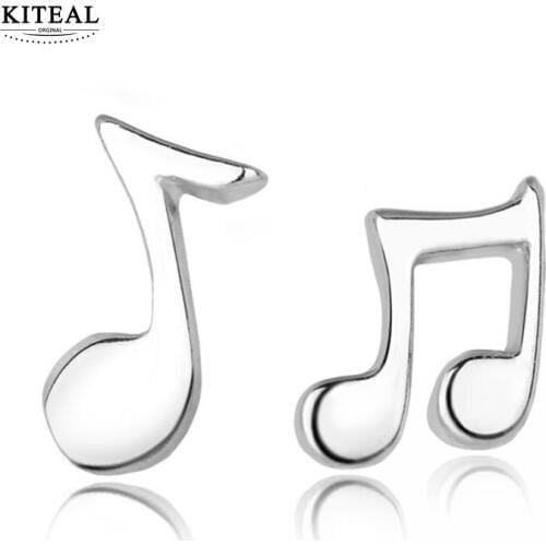 KITEAL 2018 New Fashion Silver Plated Punk Lovely Small Music Notes Stud Earrings for Men Women Jewelry High Quality
