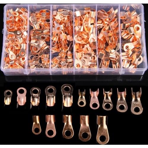 280PCS OT Type 10A 20A 30A 40A 50A Wire Terminals Red Copper Bare Nose Lugs Crimp Open Mouth Cable Connector Splice