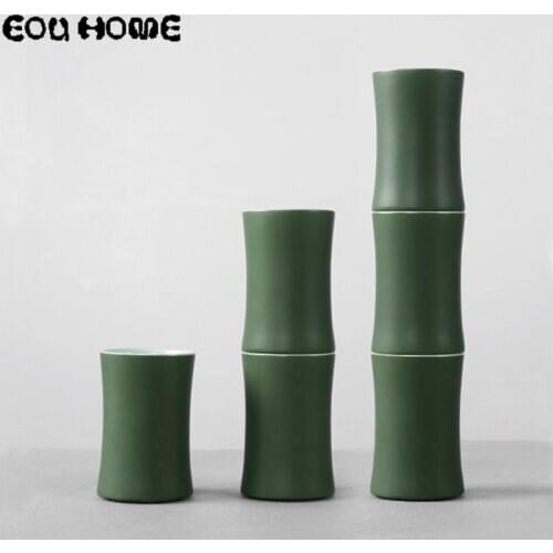 Creative Ceramic Green Bamboo Section Style Water Mugs Large Capacity Heat Resistant Household and Office Brief Tea Drink Cups