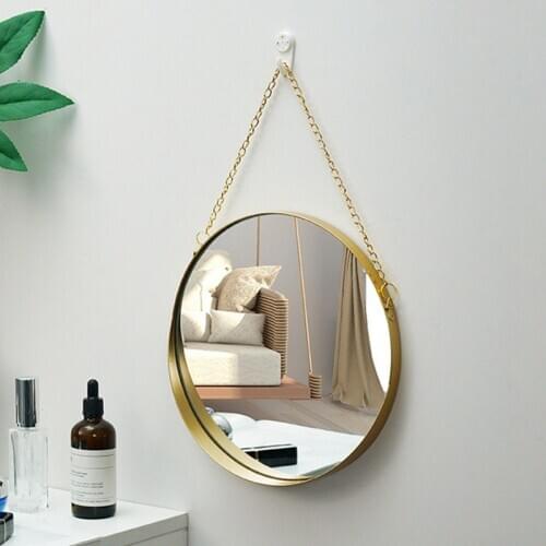 Nordic Metal Bathroom Mirror Round Wall Mount Mirror Ornament Salon Wall Art Toilet Bathroom Decor Hanging Makeup Mirror