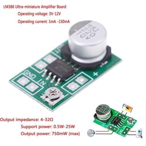 DC 3V~12V 5V 6V LM386 Mini Micro Audio Power Amplifier Board AMP Module 750mW Ultra-miniature LM386 Amplifier Board