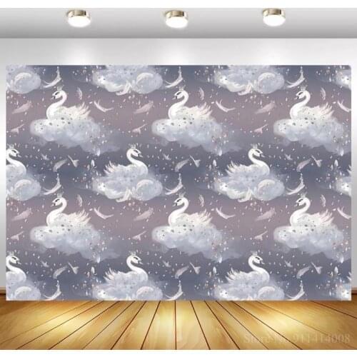 Repeated White Swan Newborn Baby Shower Photographic Background Children Birthday Studio Photocall Photo Backdrop