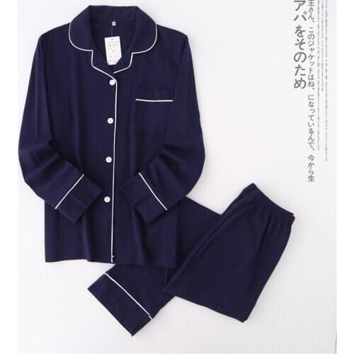 New Casual Couple Solid 100% Cotton Pajamas Sets Men Women Autumn Homewear Long-sleeve Sleepwear Male Pijamas Japanese Pyjamas