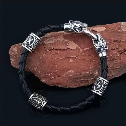 New Viking Wolf Head Bracelet Nordic Runa Bead Rune Beaded Men and Women Retro Energy Bracelet Jewelry