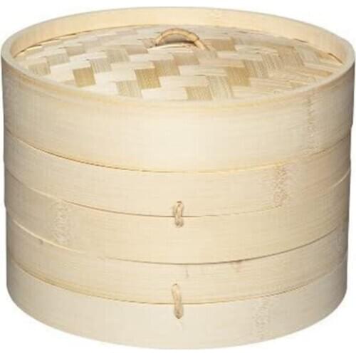 New World of Flavours Bamboo Steamer Basket, 2 Tier, 20 cm