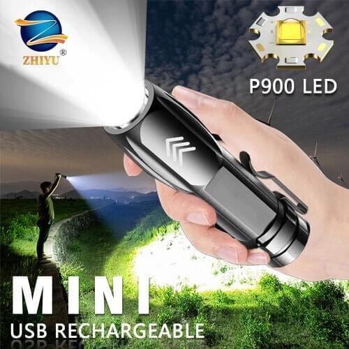 ZHIYU Rechargable Portable LED Flashlight P900 LED Torch Waterproof Camping Lantern Zoomable Focus Light Tactical Flashlight