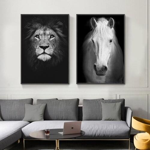 Elephant Zebra Lion Giraffe Rhino Black White Animal Canvas Painting Art Print Poster Picture Wall Nordic Decoration