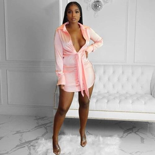 Hirigin Sexy Deep V Satin Dress Summer Outfit for Women Cute Blouse Festival Clothes Long Sleeve Bodycon Night Club Mini Dresses