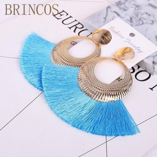 Tassel earrings bohemian elegant luxury long earrings fashion ladies handmade geometric tassel pendant big jewelry2019 new wave