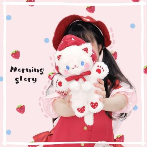 Cute White Plush Strawberry Cat Japanese Kawaii Lolita Dolls Handbag Cosplay Harajuku Soft Sister Messenger Bag JK Shoulder Bags