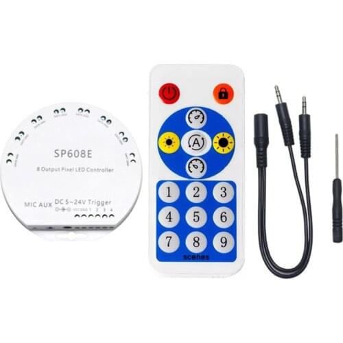 SP608E Music Controller 8 Channel Signal Output LED Strip Light With Built-in Microphone IOS With Android Wireless DC5V-24V