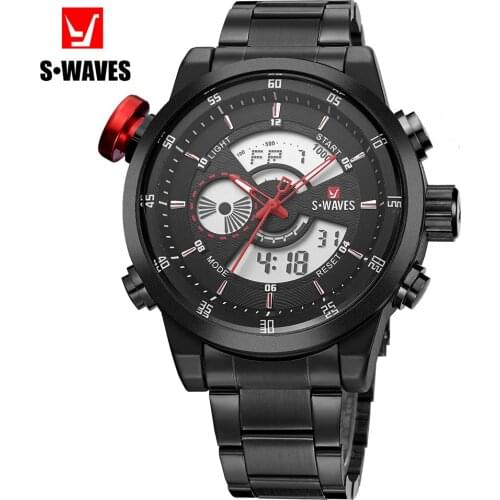 SWAVES LCD Luxury Watch Men Unique Sport Casual Relojes Para Hombre Water Resistant Stainless Steel Alarm Clock Men Watch Wrist