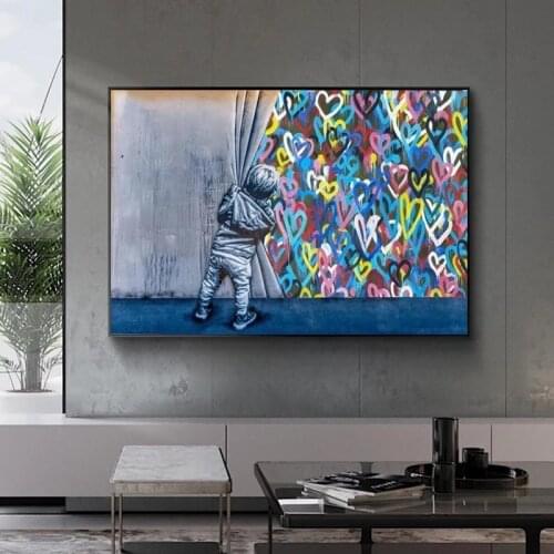 Street Art A Life Is Beautiful Boy Curtain Unveil Canvas Painting Graffiti Banksy Style Prints and Poster Wall Picture for Decor