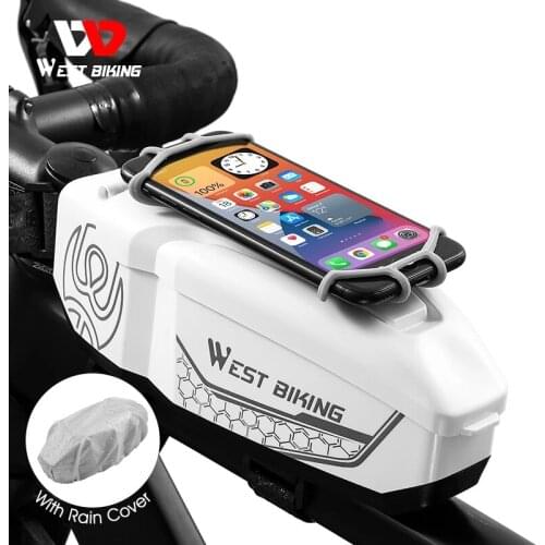 WEST BIKING Rainproof Bicycle Bag Bike Front Frame Bags MTB Road Bike Frame Tube Bag Cycling Saddle Bag 6.5 Inch Phone Holder
