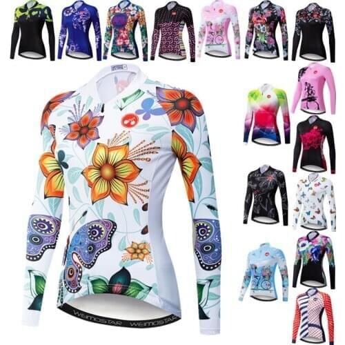 Weimostar Flower Cycling Jersey Women Long Sleebe Mountain Bike Clothing Racing Sport Bicycle Clothes Road Cycle Wear Jacket
