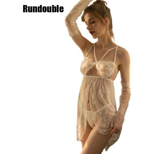Womens Lace Sexy Lingerie Babydoll Night Dress See Through Sleepwear+G-string Nightwear Underwear Backless Mujer Sexi Lingeries